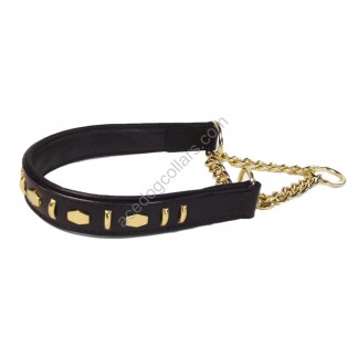 Comfy Half Check Leather Dog Collar : fits up to 22" . Leather is 15" (Width 1")